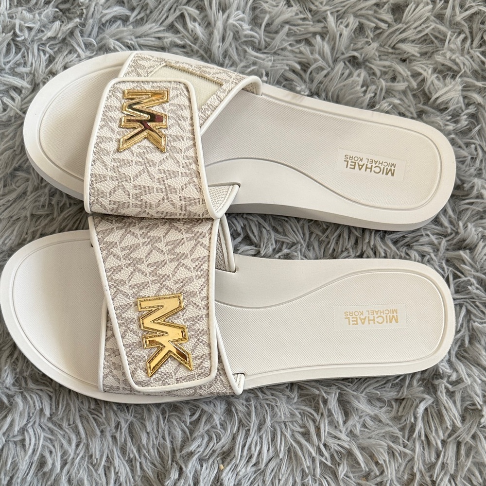 Michael Kors Gold and Cream Slide Sandals